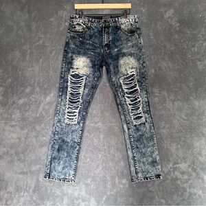 Y2K 90’s 2000’s Grunge Rocker Distressed SThrashed  Acid Wash Jeans size 34x32